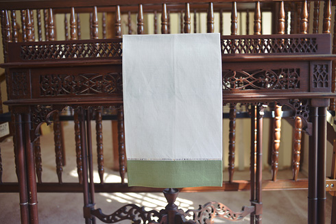White Hemstitch Guest Towel with Tea Colored Border - Click Image to Close